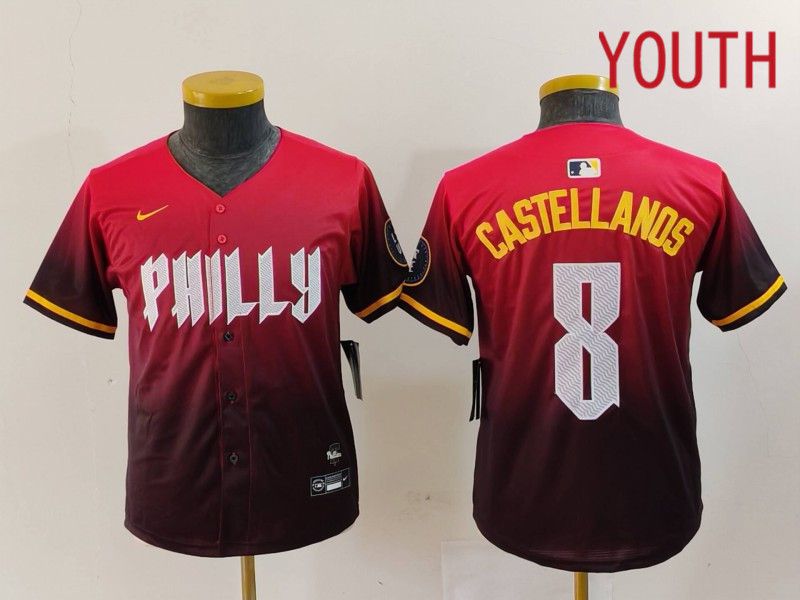 Youth Philadelphia Phillies #8 Castellanos Red City Edition 2024 Nike MLB Jersey style 1